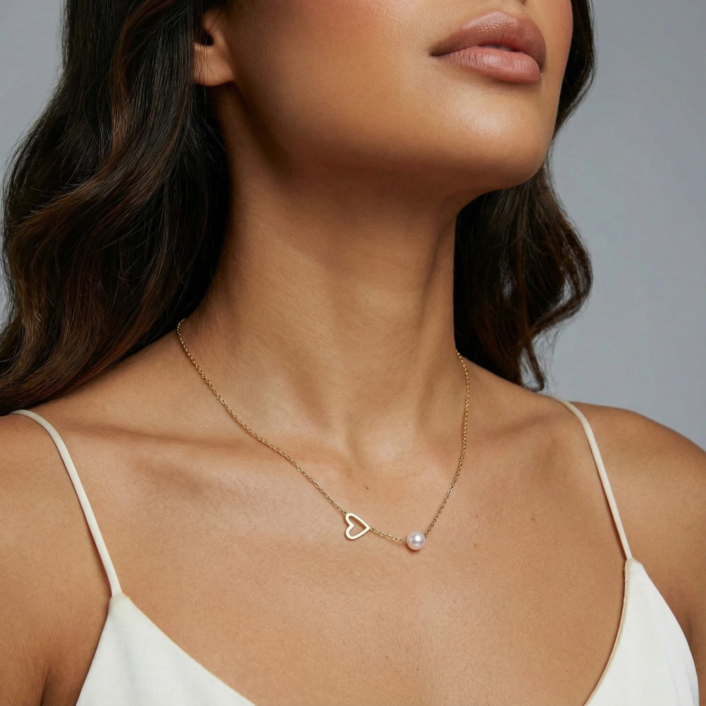 14K Gold Pearl and Heart Necklace – Sideways Heart Charm Necklace