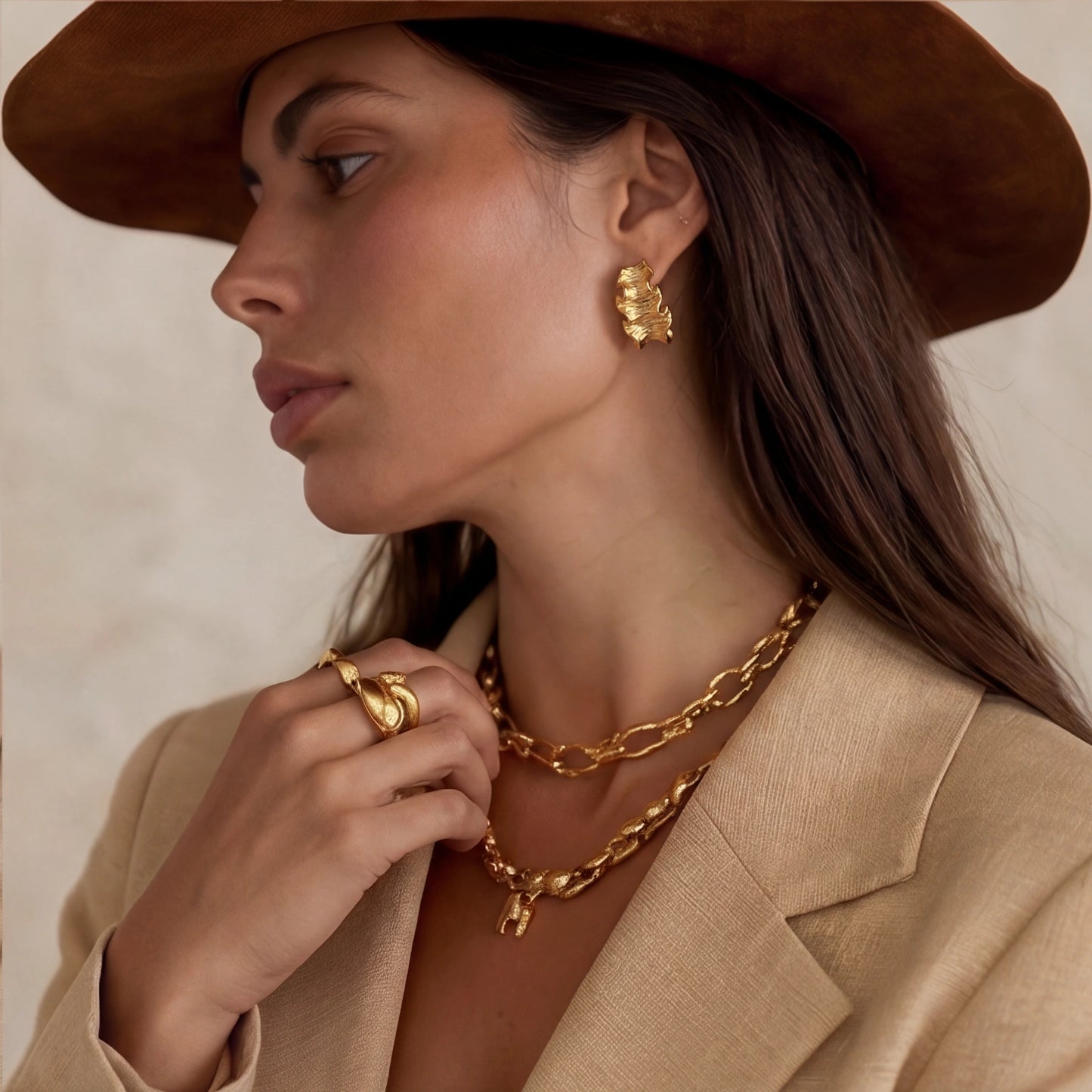 18K Gold Ripple Hoop Earrings – Sculptural Wave Half Hoops