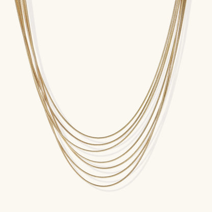 14K Gold Multi-Strand Snake Chain Necklace – Layered Choker Set