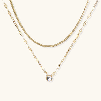 14K Gold Layered Snake Chain Necklace – Crystal Station Necklace