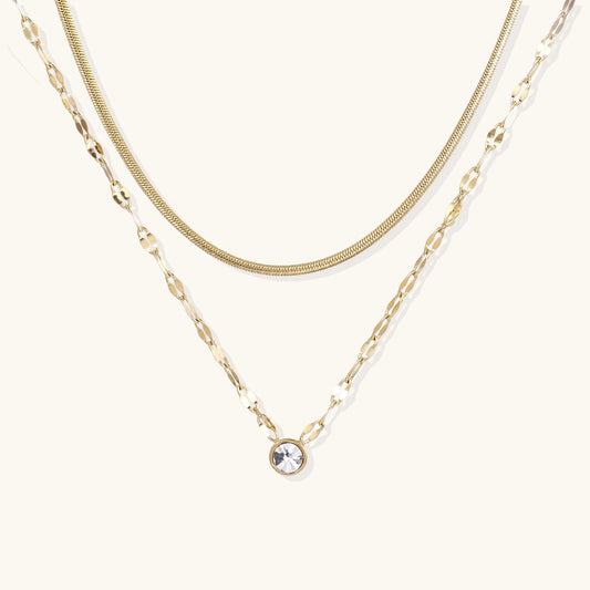 14K Gold Layered Snake Chain Necklace – Crystal Station Necklace
