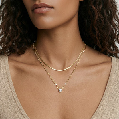 14K Gold Layered Snake Chain Necklace – Crystal Station Necklace