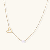 14K Gold Pearl and Heart Necklace – Sideways Heart Charm Necklace