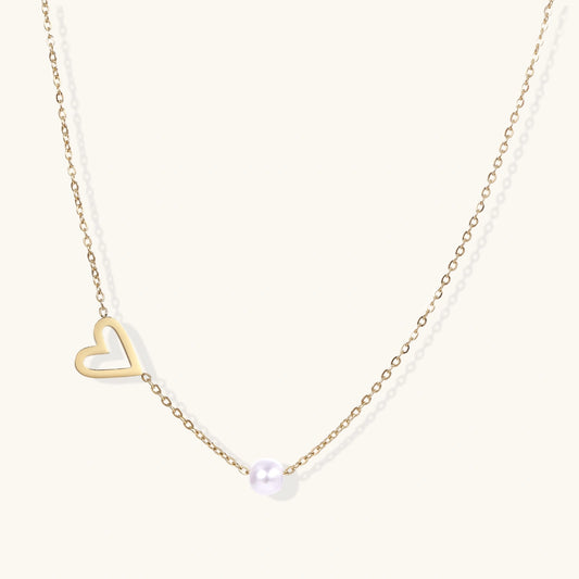 14K Gold Pearl and Heart Necklace – Sideways Heart Charm Necklace