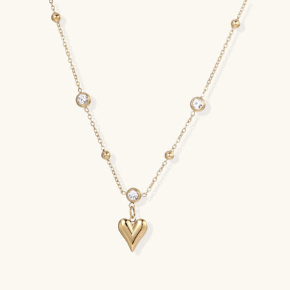 14K Gold Crystal Heart Necklace – Puffed Heart Pendant Necklace