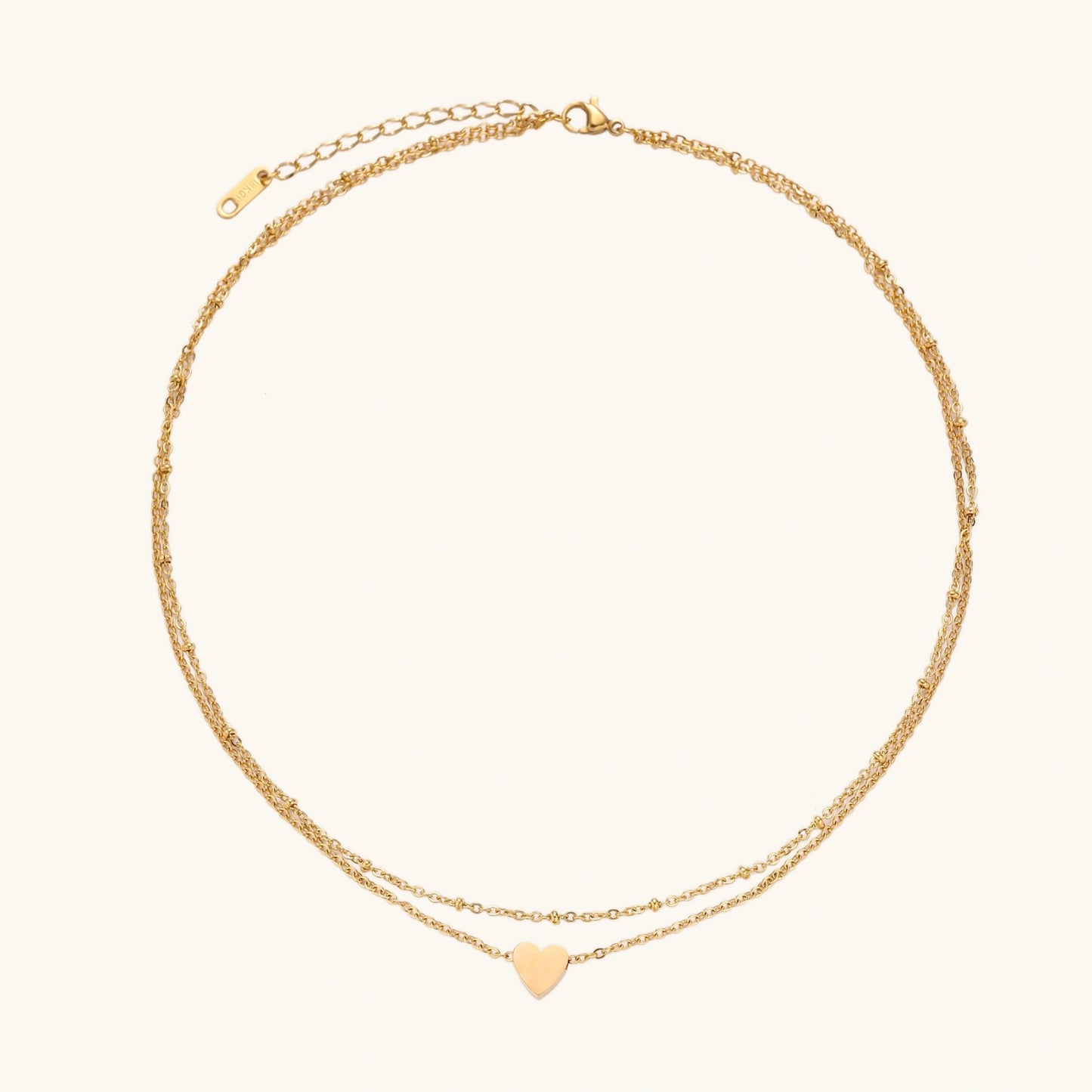18K Gold Double Chain Heart Necklace – Minimalist Layered Necklace