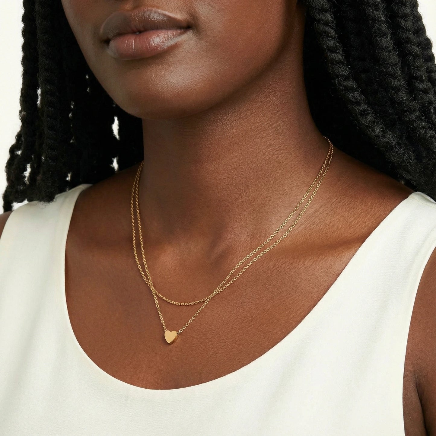18K Gold Double Chain Heart Necklace – Minimalist Layered Necklace
