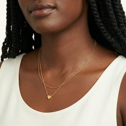 18K Gold Double Chain Heart Necklace – Minimalist Layered Necklace