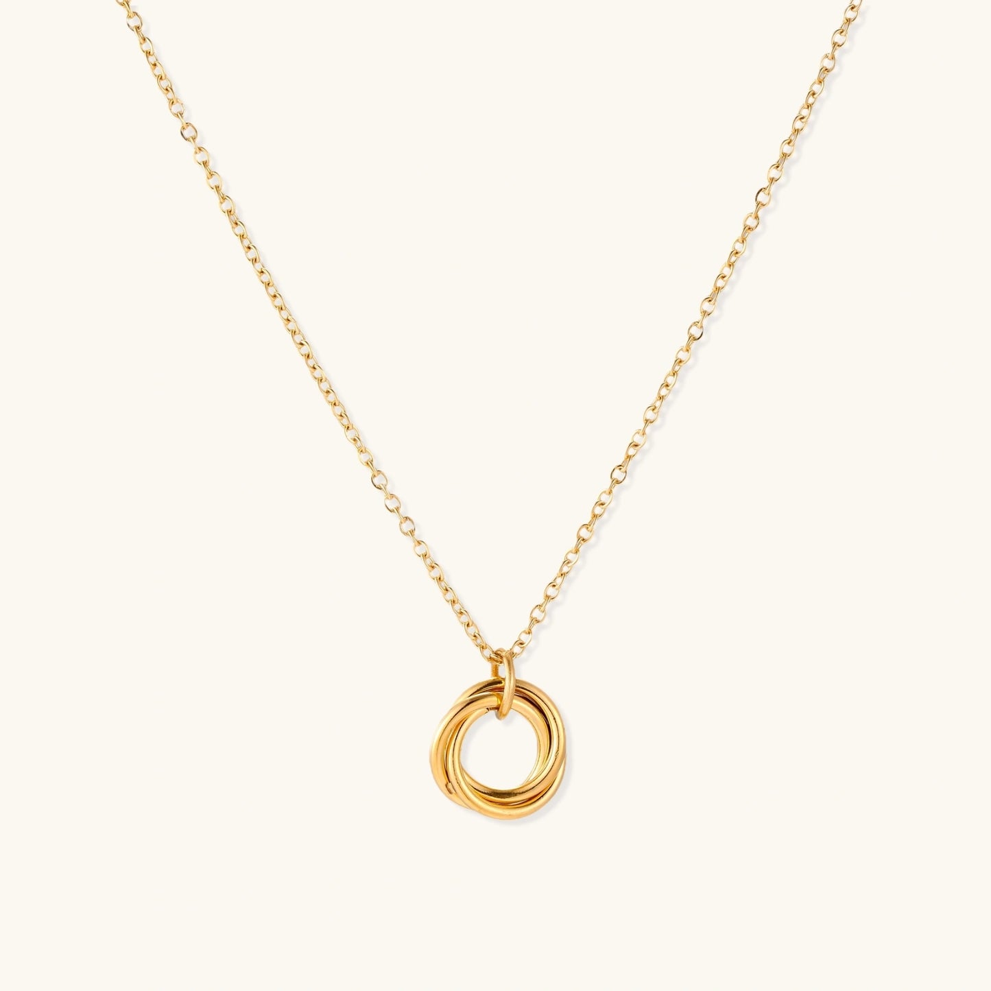 18K Gold Interlocking Circles Necklace – Three Ring Pendant Necklace