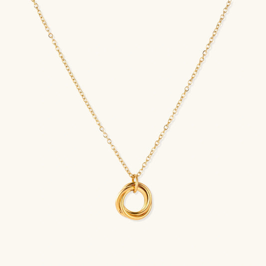 18K Gold Interlocking Circles Necklace – Three Ring Pendant Necklace