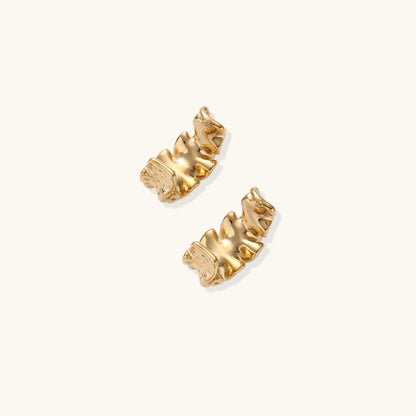 18K Gold Ripple Hoop Earrings – Sculptural Wave Half Hoops