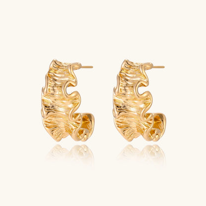 18K Gold Ripple Hoop Earrings – Sculptural Wave Half Hoops