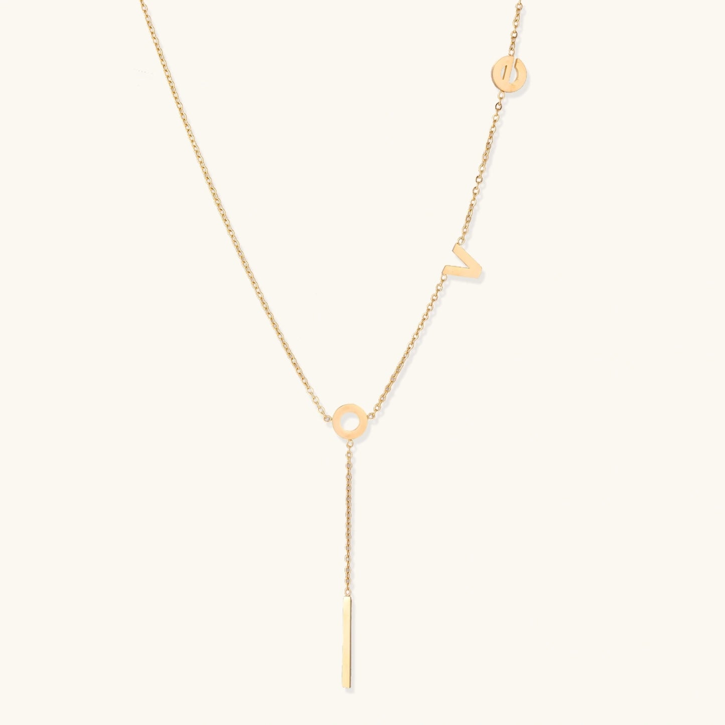 18K Gold LOVE Lariat Necklace – Letter Charm Lariat Gold Chain