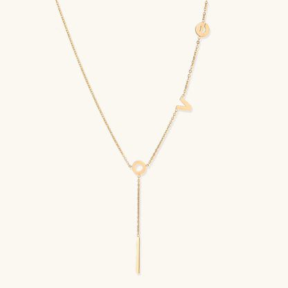 18K Gold LOVE Lariat Necklace – Letter Charm Lariat Gold Chain