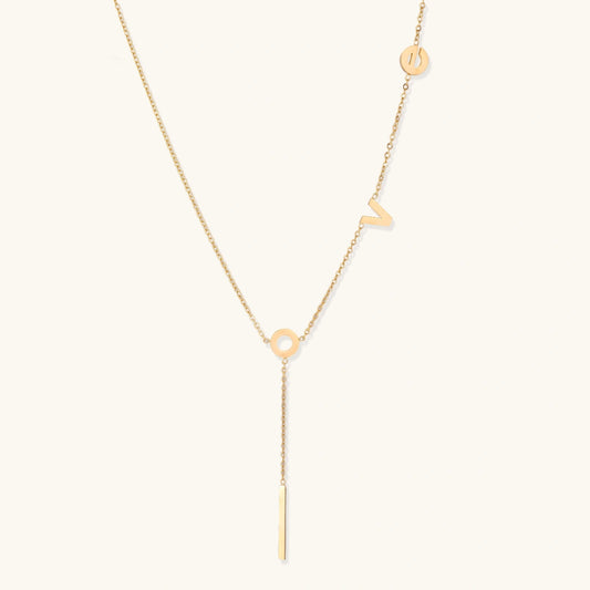 18K Gold LOVE Lariat Necklace – Letter Charm Lariat Gold Chain