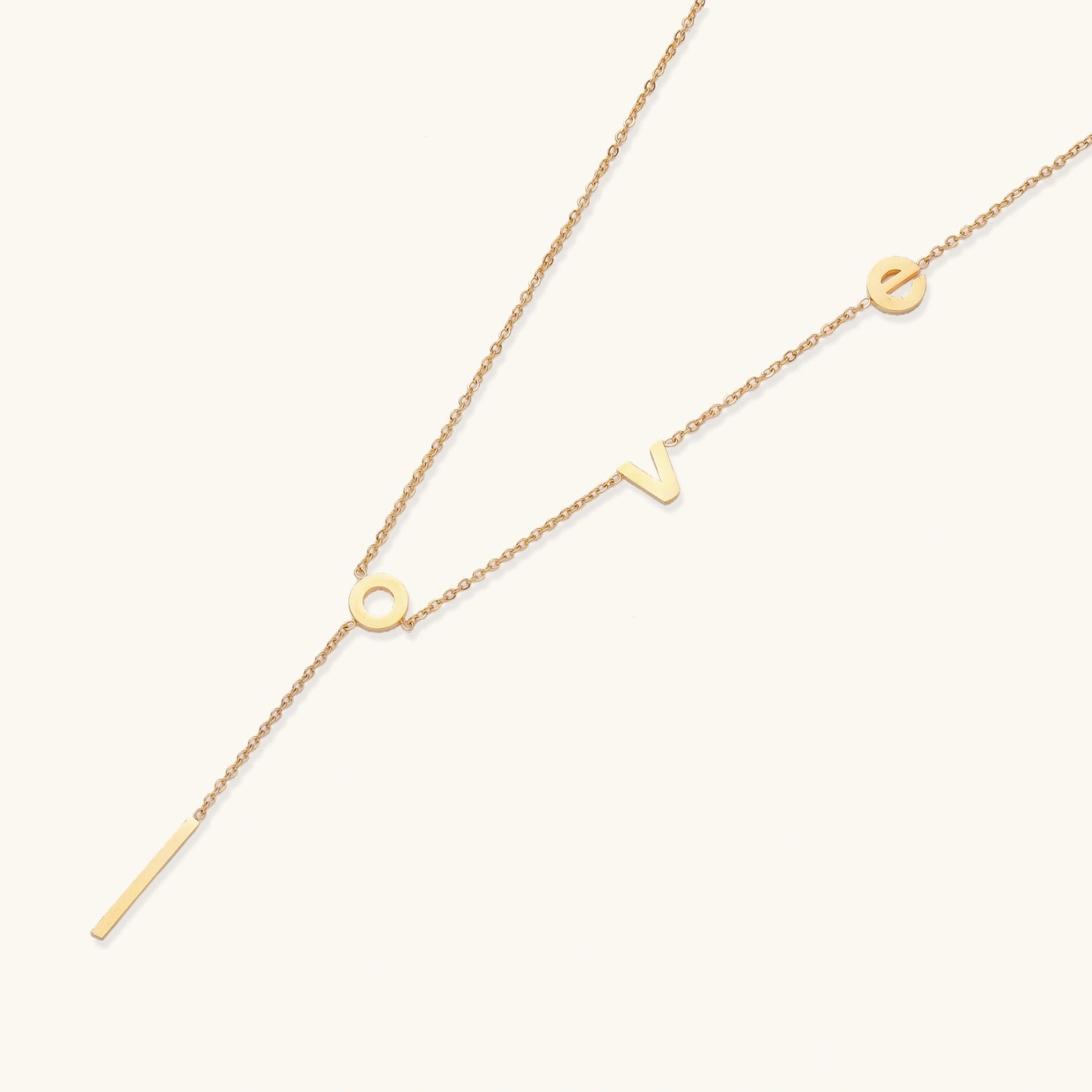 18K Gold LOVE Lariat Necklace – Letter Charm Lariat Gold Chain