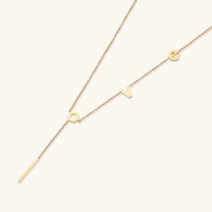 18K Gold LOVE Lariat Necklace – Letter Charm Lariat Gold Chain
