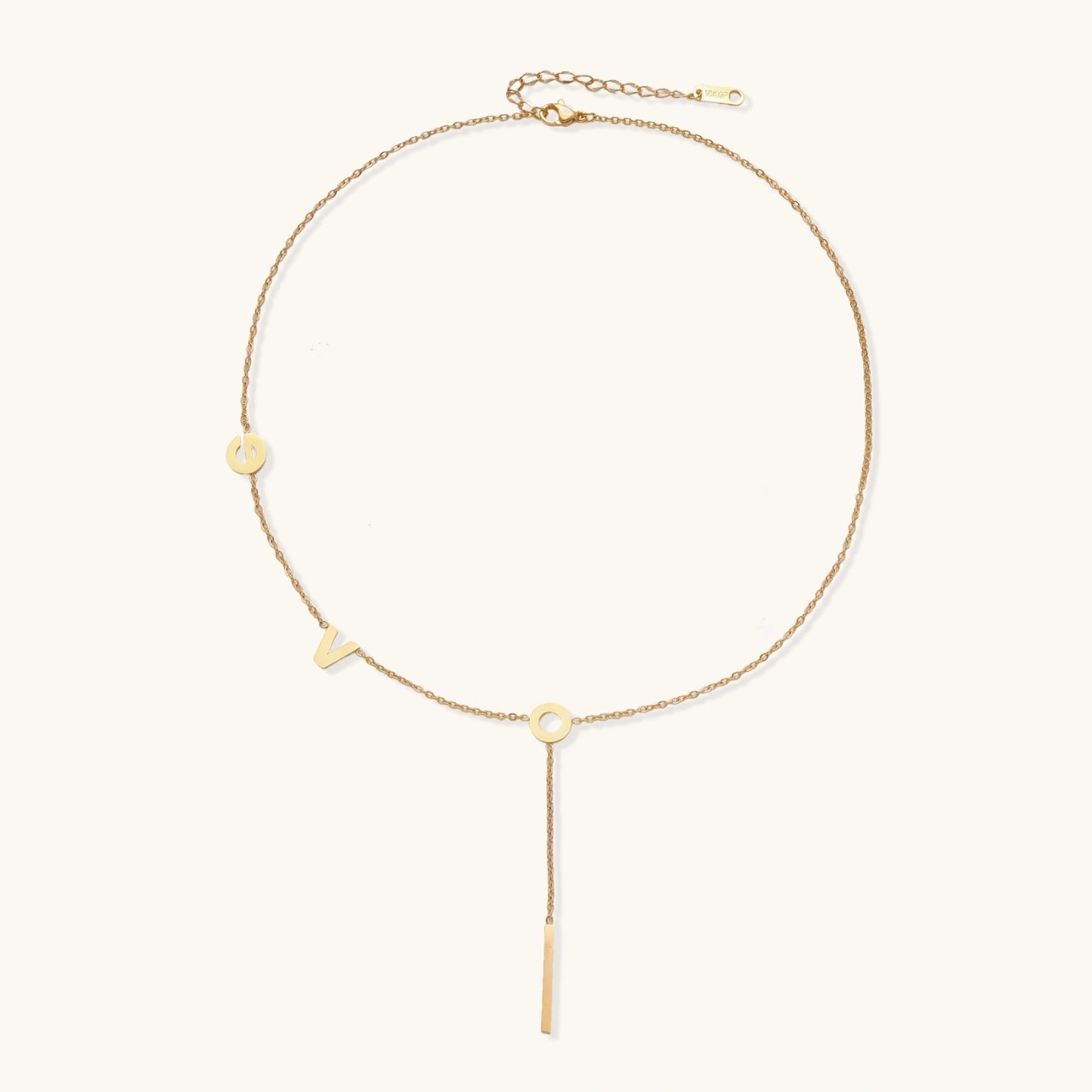 18K Gold LOVE Lariat Necklace – Letter Charm Lariat Gold Chain