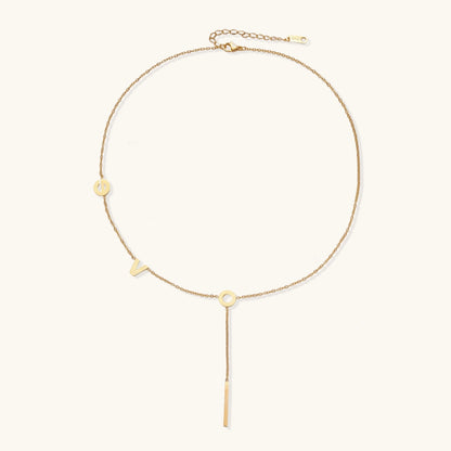 18K Gold LOVE Lariat Necklace – Letter Charm Lariat Gold Chain