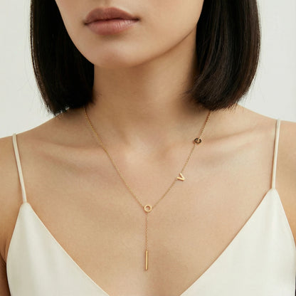 18K Gold LOVE Lariat Necklace – Letter Charm Lariat Gold Chain