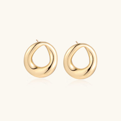 18K Gold Loop Stud Earrings – Sculptural Open Circle Studs
