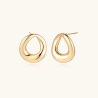 18K Gold Loop Stud Earrings – Sculptural Open Circle Studs