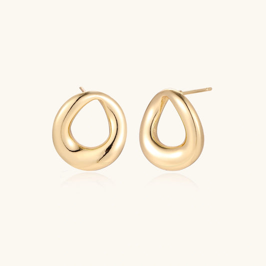 18K Gold Loop Stud Earrings – Sculptural Open Circle Studs