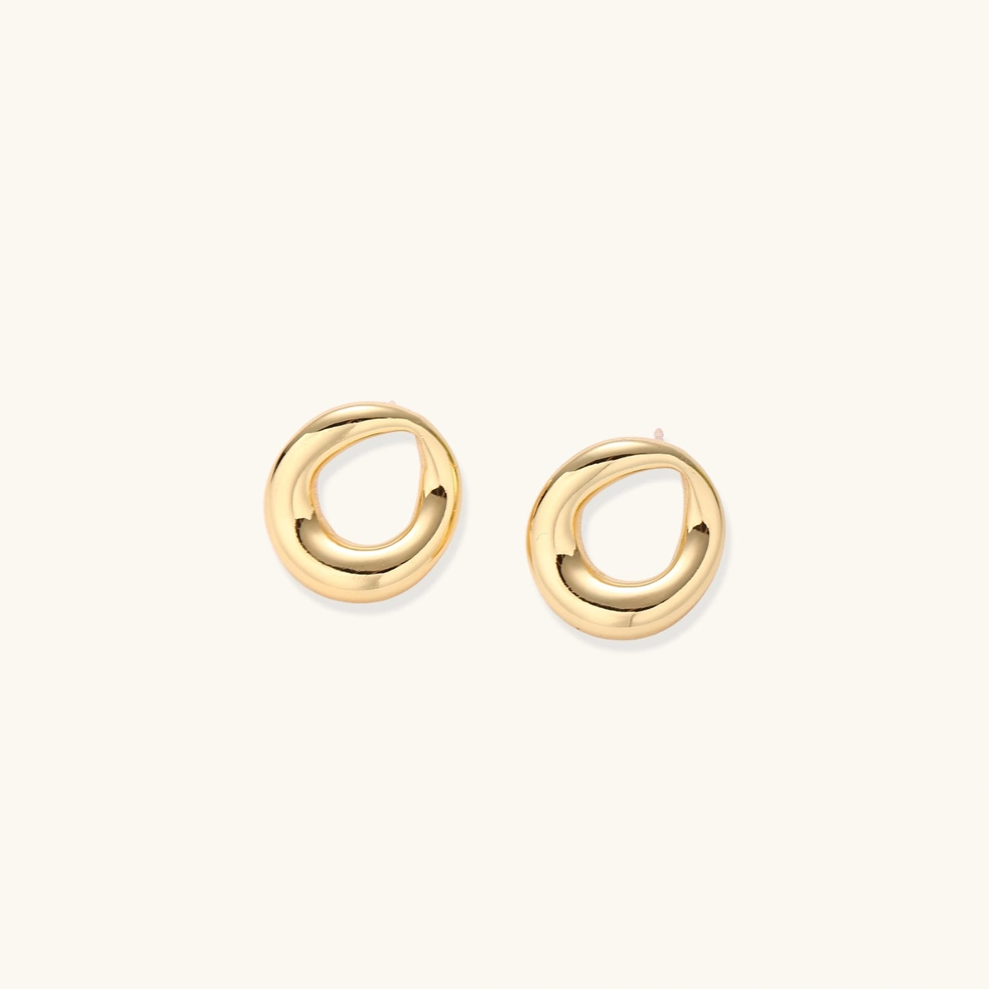 18K Gold Loop Stud Earrings – Sculptural Open Circle Studs