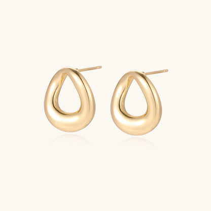 18K Gold Loop Stud Earrings – Sculptural Open Circle Studs