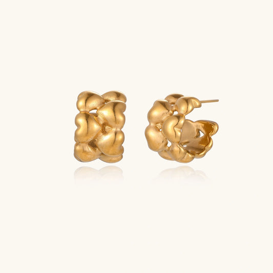 14K Gold Cluster Hoop Earrings – Stacked Sculptural Hoops