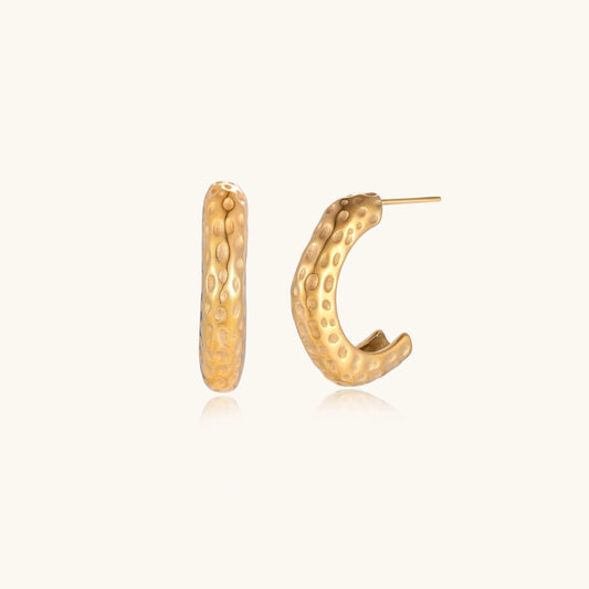 14K Gold Hammered Hoop Earrings – Textured Half Hoops