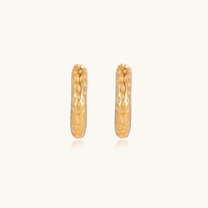 14K Gold Hammered Hoop Earrings – Textured Half Hoops