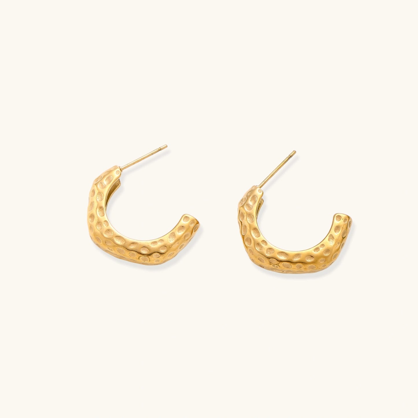 14K Gold Hammered Hoop Earrings – Textured Half Hoops