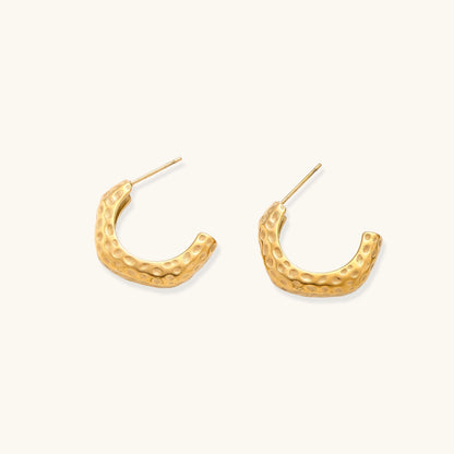 14K Gold Hammered Hoop Earrings – Textured Half Hoops