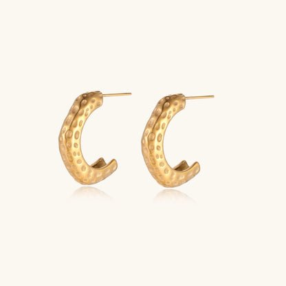 14K Gold Hammered Hoop Earrings – Textured Half Hoops