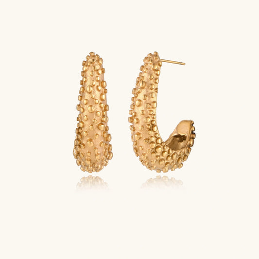 14K Gold Beaded Drop Hoop Earrings – Long J-Hoop Earrings
