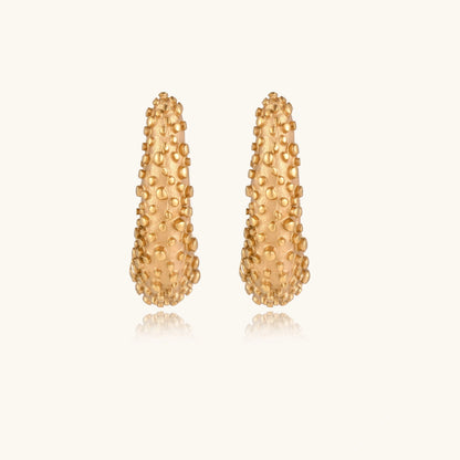 14K Gold Beaded Drop Hoop Earrings – Long J-Hoop Earrings