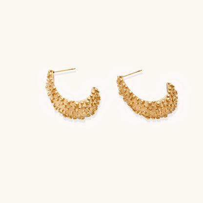 14K Gold Beaded Drop Hoop Earrings – Long J-Hoop Earrings