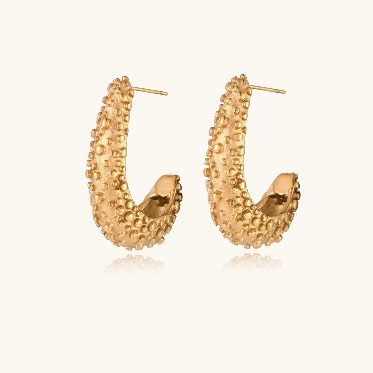 14K Gold Beaded Drop Hoop Earrings – Long J-Hoop Earrings