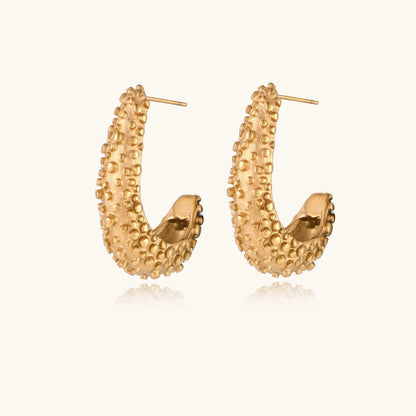 14K Gold Beaded Drop Hoop Earrings – Long J-Hoop Earrings