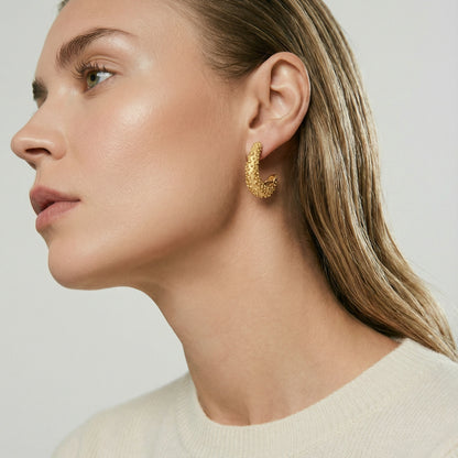 14K Gold Beaded Drop Hoop Earrings – Long J-Hoop Earrings