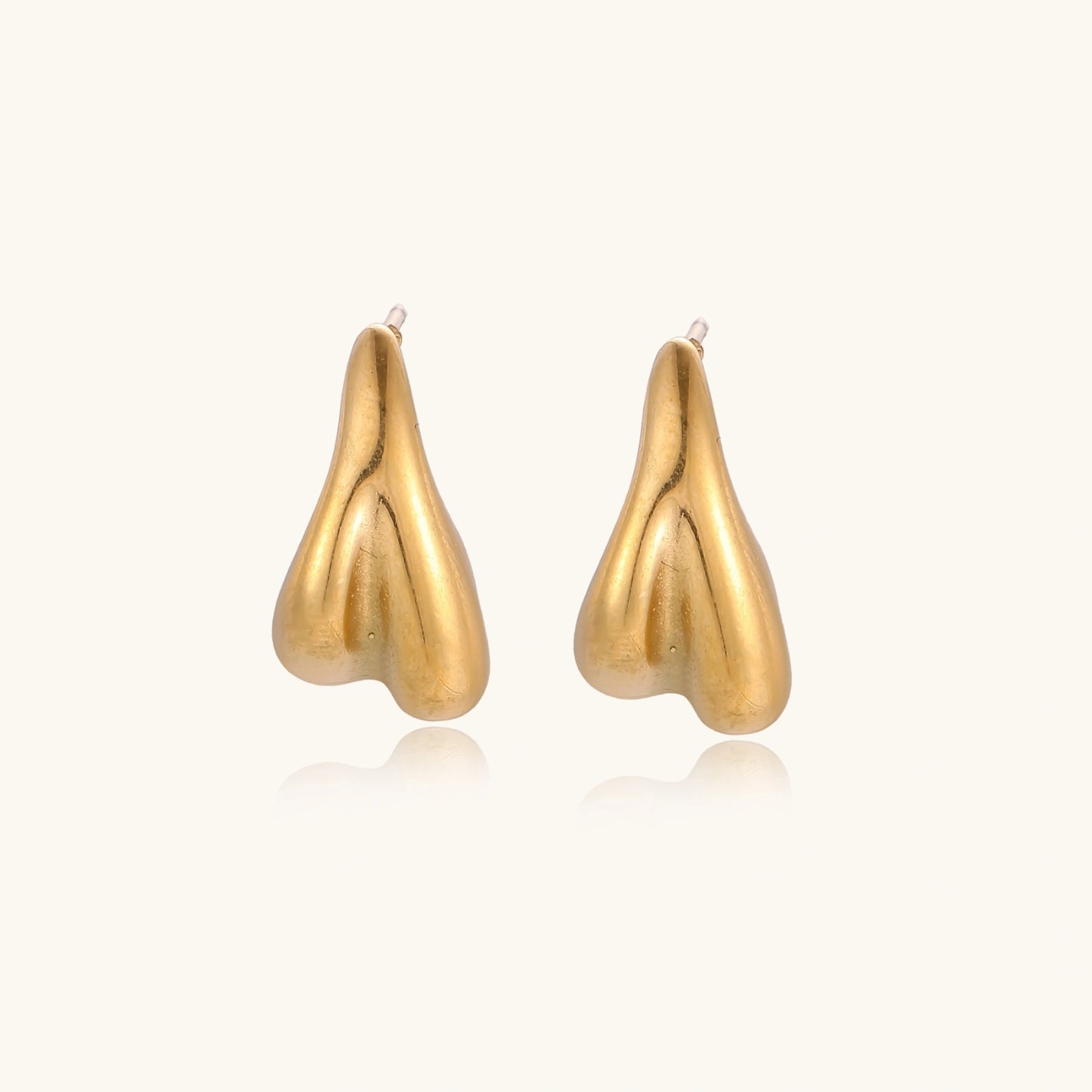 14K Gold Teardrop Stud Earrings – Smooth Sculptural Drop Studs