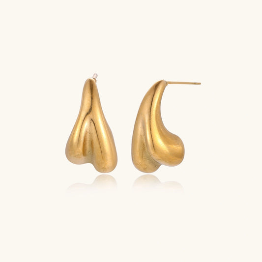 14K Gold Teardrop Stud Earrings – Smooth Sculptural Drop Studs