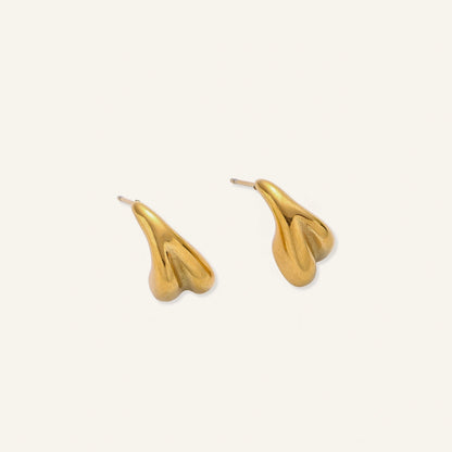 14K Gold Teardrop Stud Earrings – Smooth Sculptural Drop Studs
