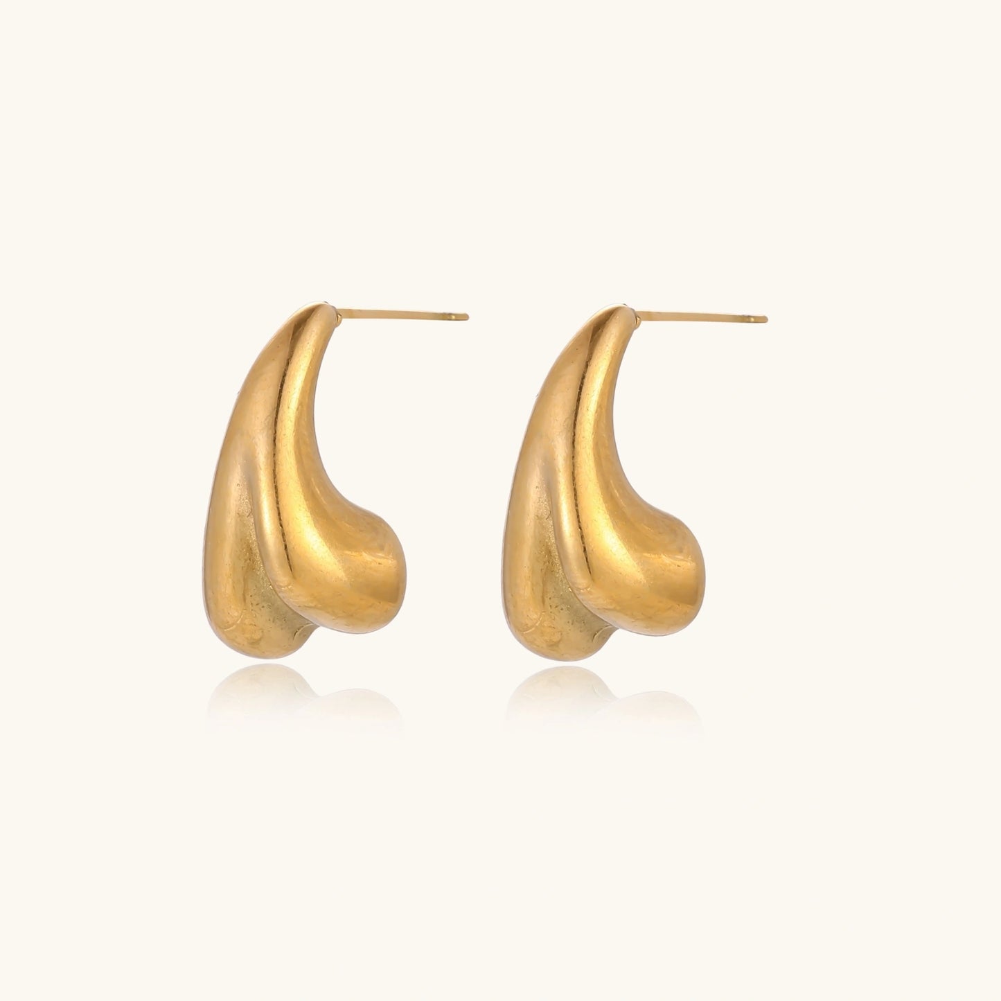 14K Gold Teardrop Stud Earrings – Smooth Sculptural Drop Studs
