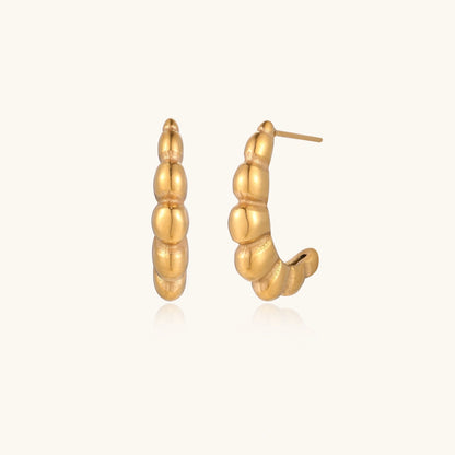 14K Gold Croissant Hoop Earrings – Ribbed Half Hoops