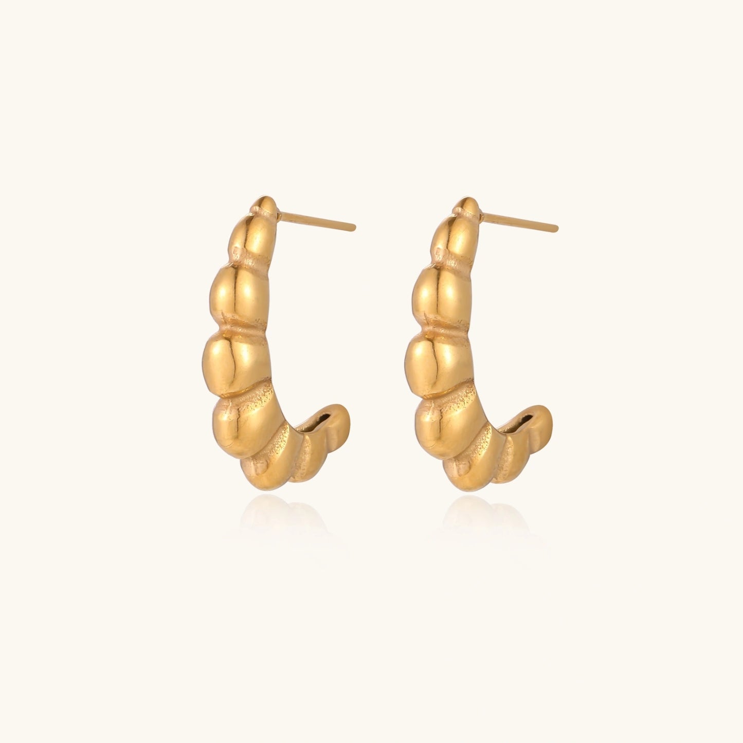 14K Gold Croissant Hoop Earrings – Ribbed Half Hoops