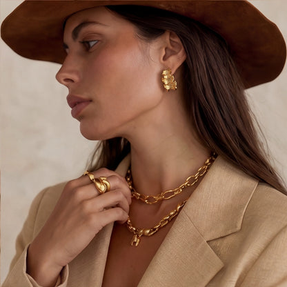 18K Gold Ripple Hoop Earrings – Sculptural Wave Half Hoops