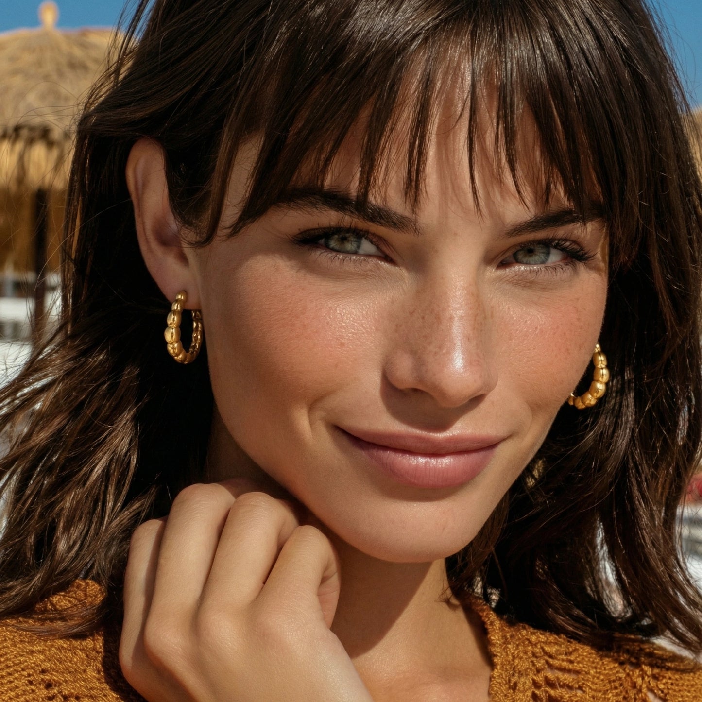 14K Gold Croissant Hoop Earrings – Ribbed Half Hoops