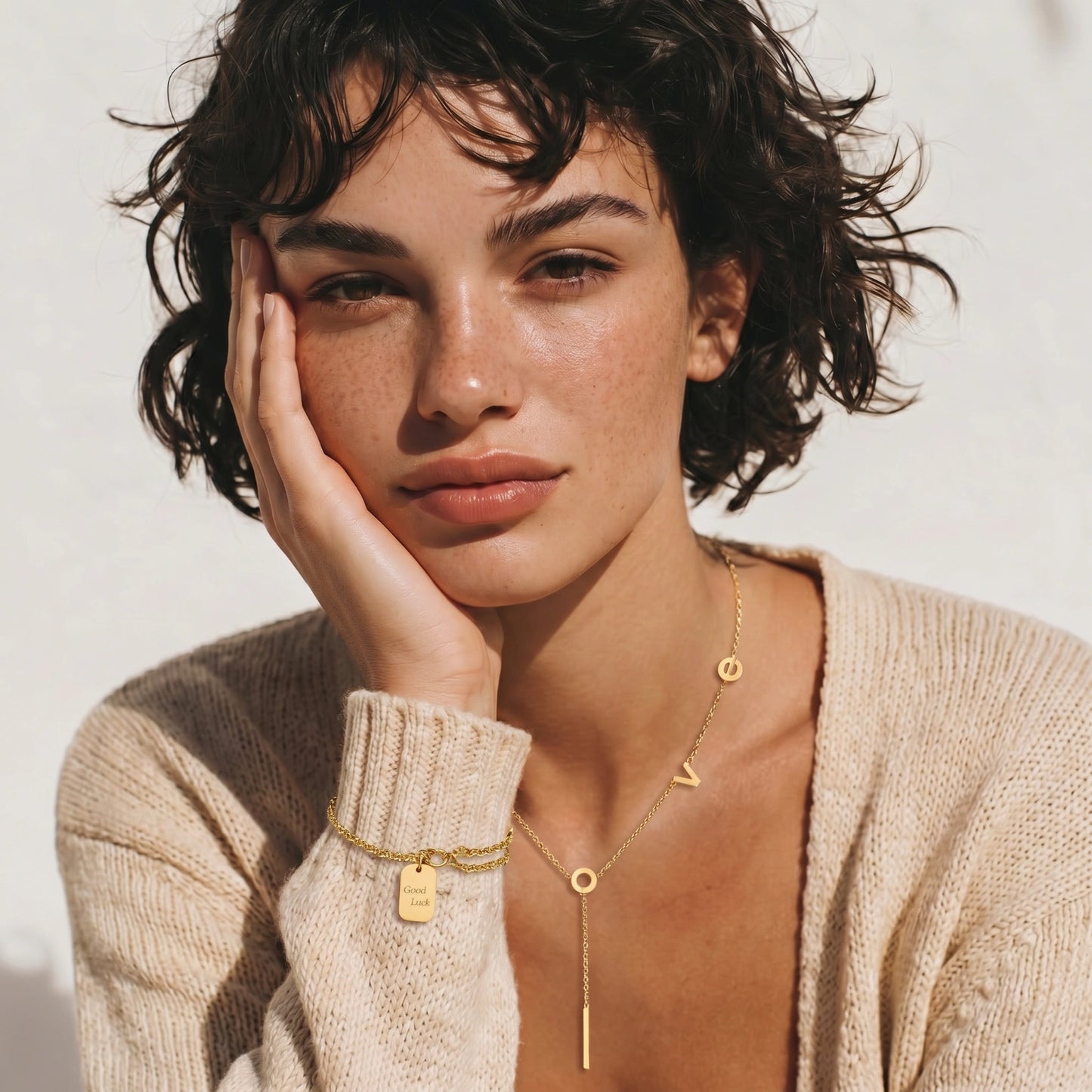 18K Gold LOVE Lariat Necklace – Letter Charm Lariat Gold Chain